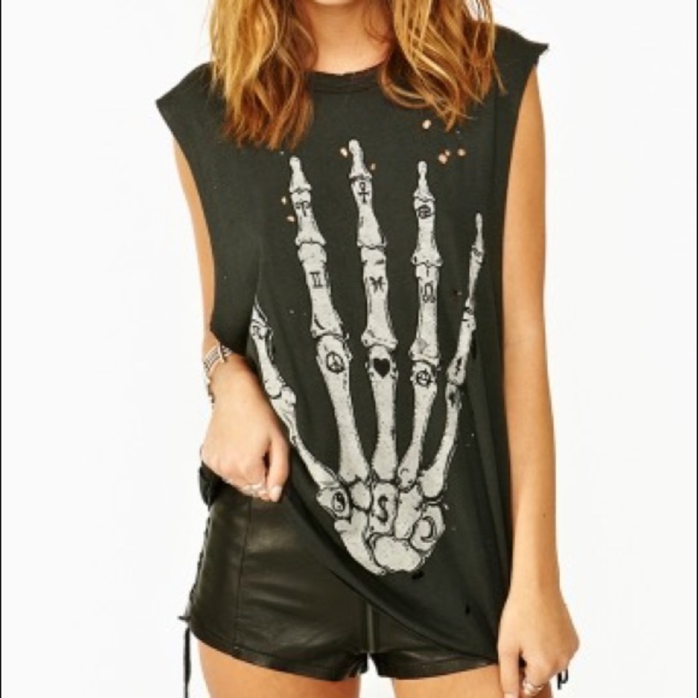 Distressed Skeleton Hand Unif Muscle Tank